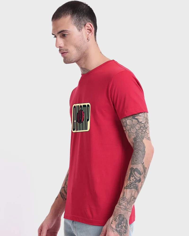 bewakoof Men's Bold Red Champ Typography T-shirt